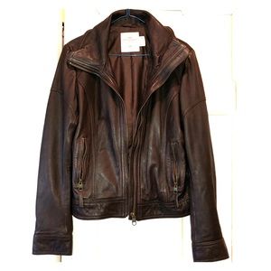 H&M L.O.G.G. Brown Genuine Leather Bomber sz M/10